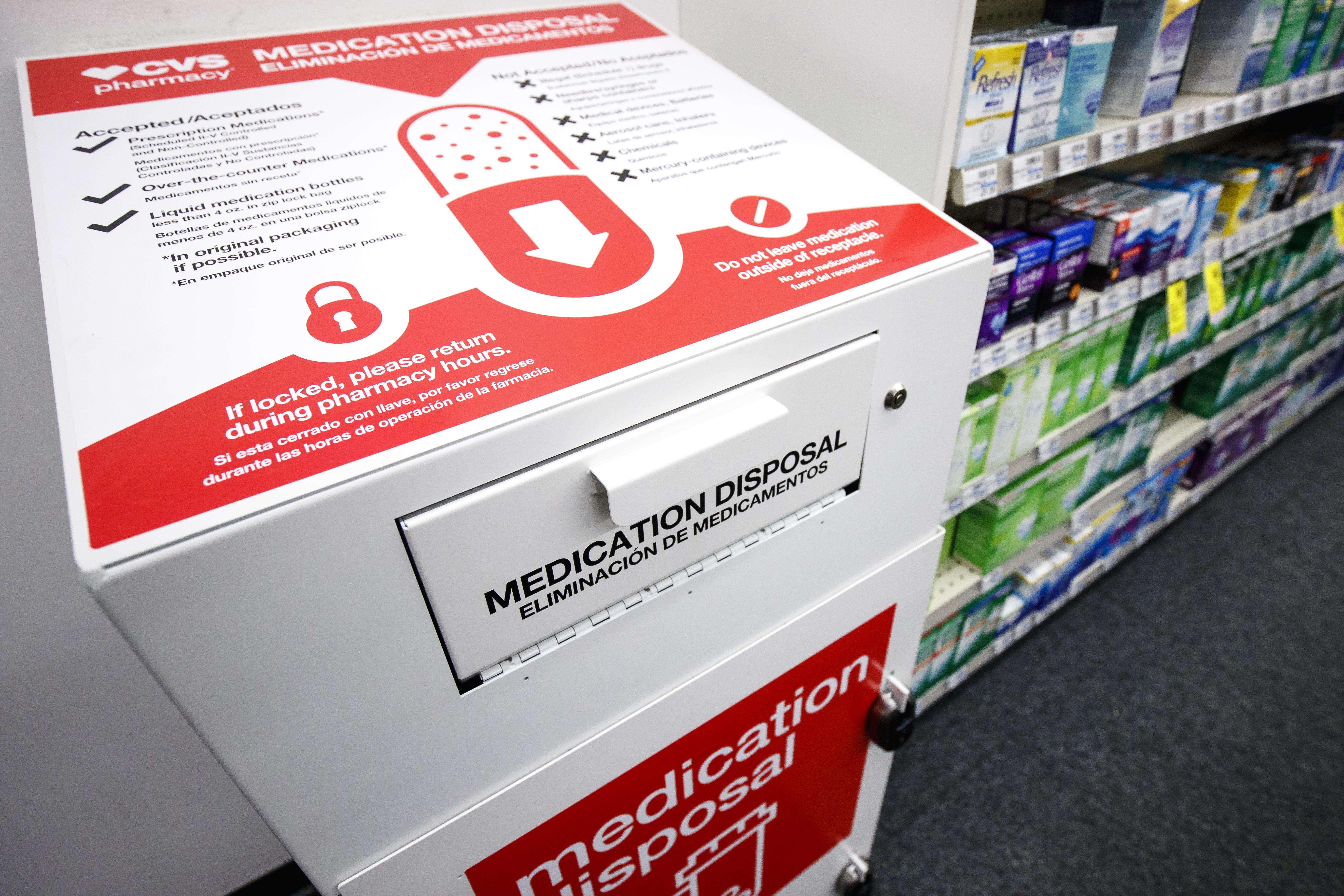 Medication disposal unit inside CVS Pharmacy stores