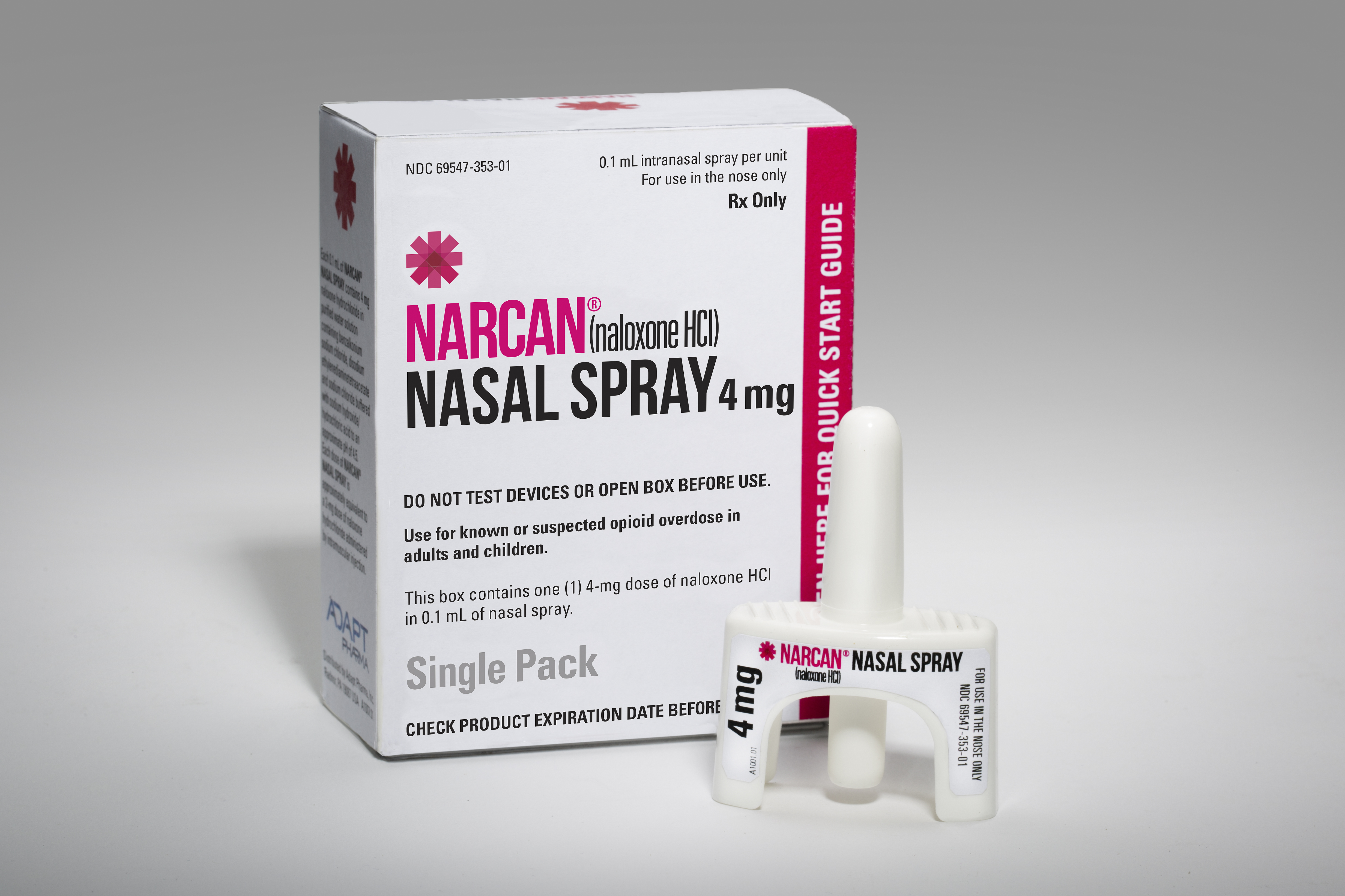 Narcan intra-nasal spray with packaging